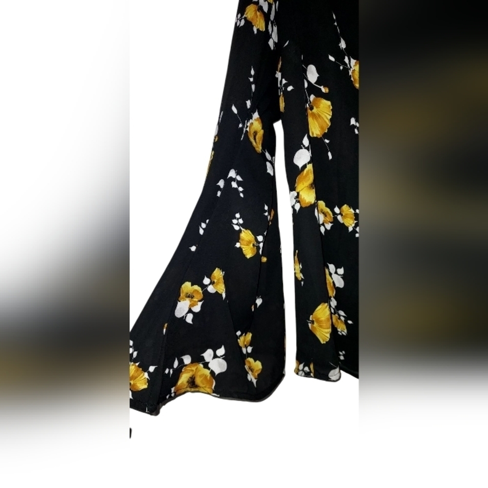 Torrid Black And Yellow Floral Blouse With Bell Sleeves - Picture 3 of 4